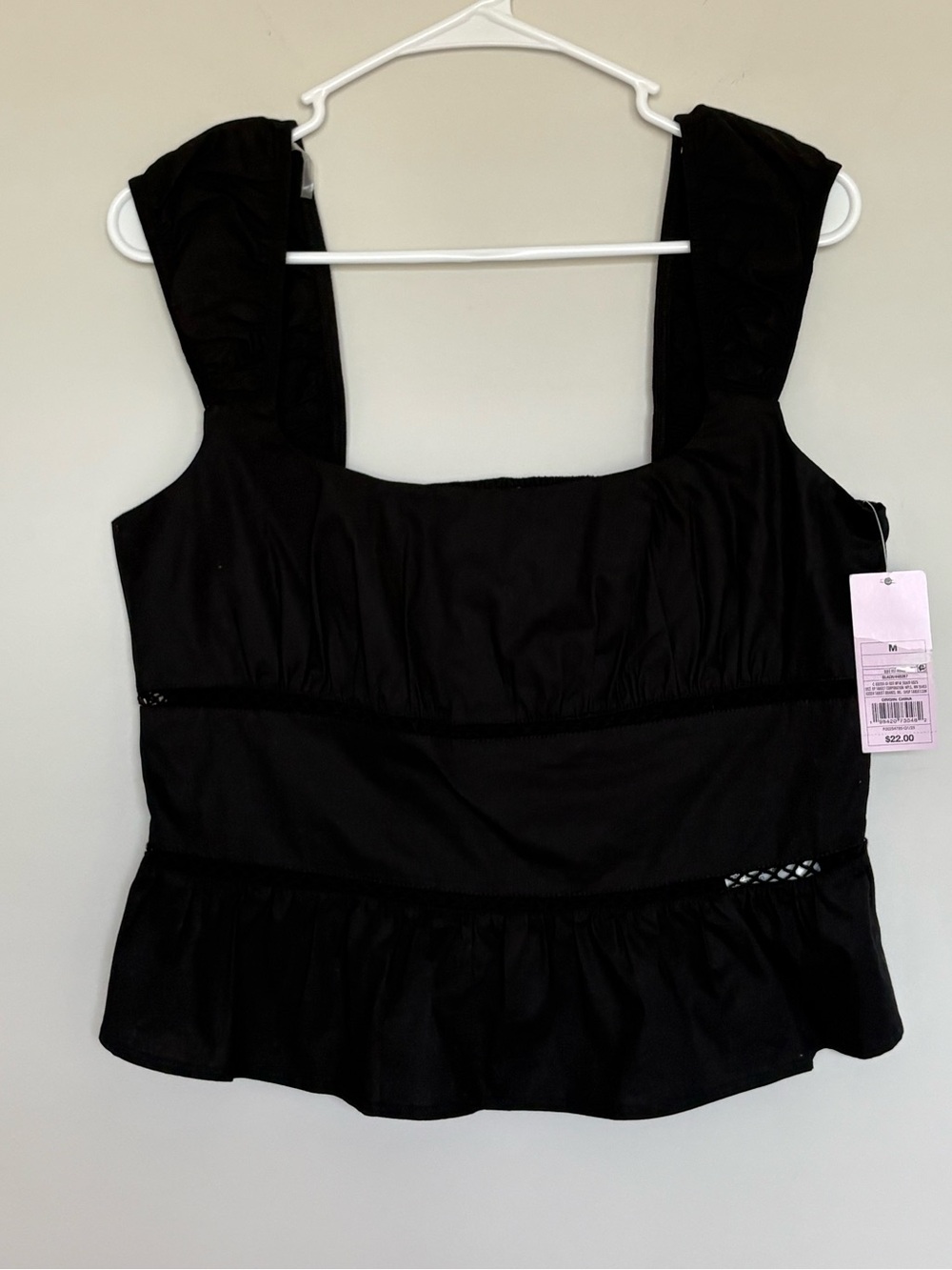 NWT Wild Fable Black Peplum Tank Top Medium M Crochet Cutout Smocked Square Neck - Picture 2 of 10